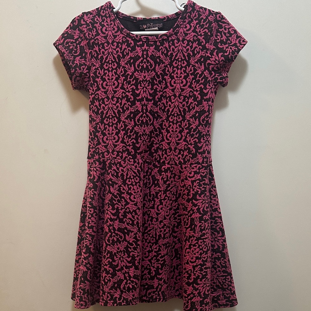 Charming Pink and Black Patterned Kids Dress Size 5